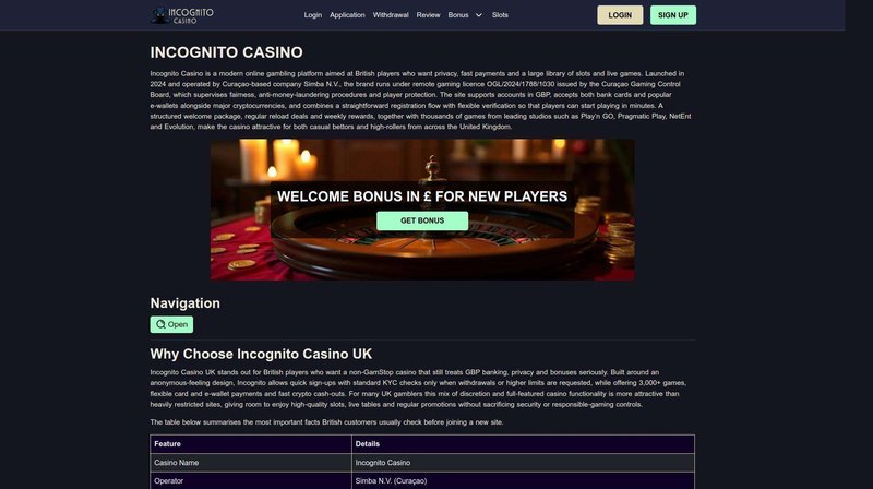 Incognito casino uk in United Kingdom